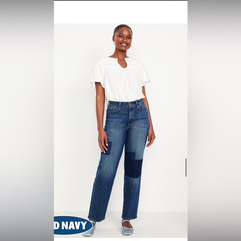 Blue Patchwork, Curvy High Waisted OG Loose Jeans
